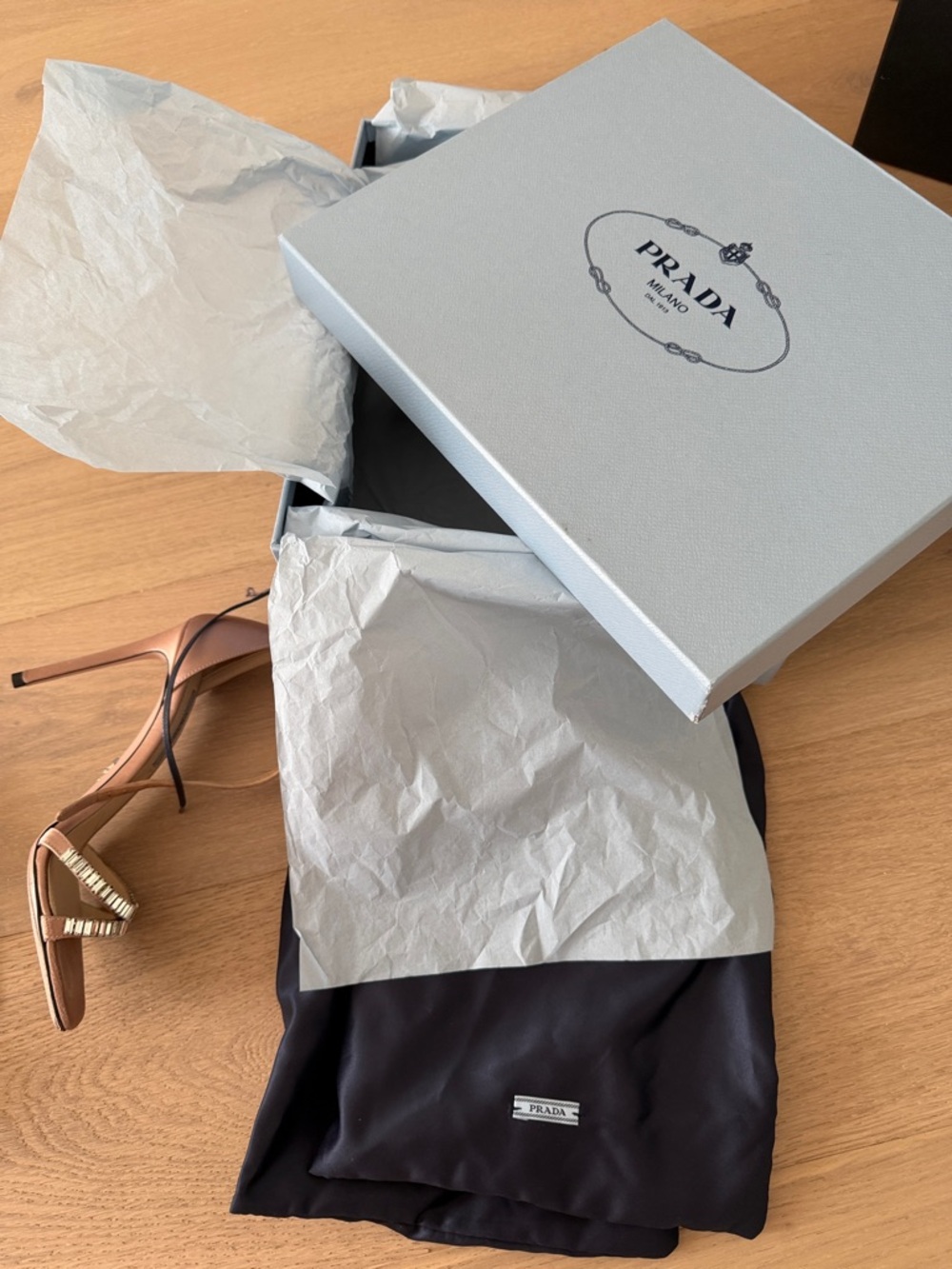 Prada Rose Gold Crystal-Strap Stiletto Sandals - Picture 9 of 10